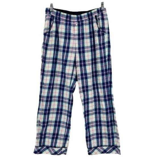 Victoria's Secret Flannel Pajama Pants Blue Pink Plaid Lounge Sleep Womens Mediu - Picture 2 of 8